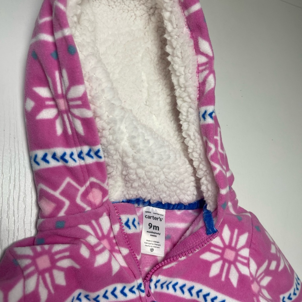 Carter's Pink and Blue Patterned Sherpa Onesie - Picture 3 of 4